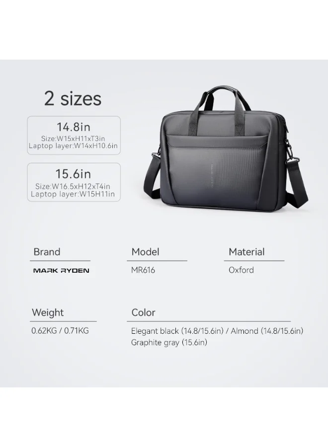 Mark Ryden  MARK RYDEN MR 616X Black Laptop Bag 14.8 Inch, Digital Series Slim Briefcase, Oxford Business Shoulder Bag with Multi-Compartments, Trolley Strap & Water-Repellent Fabric  | Best Price UAE