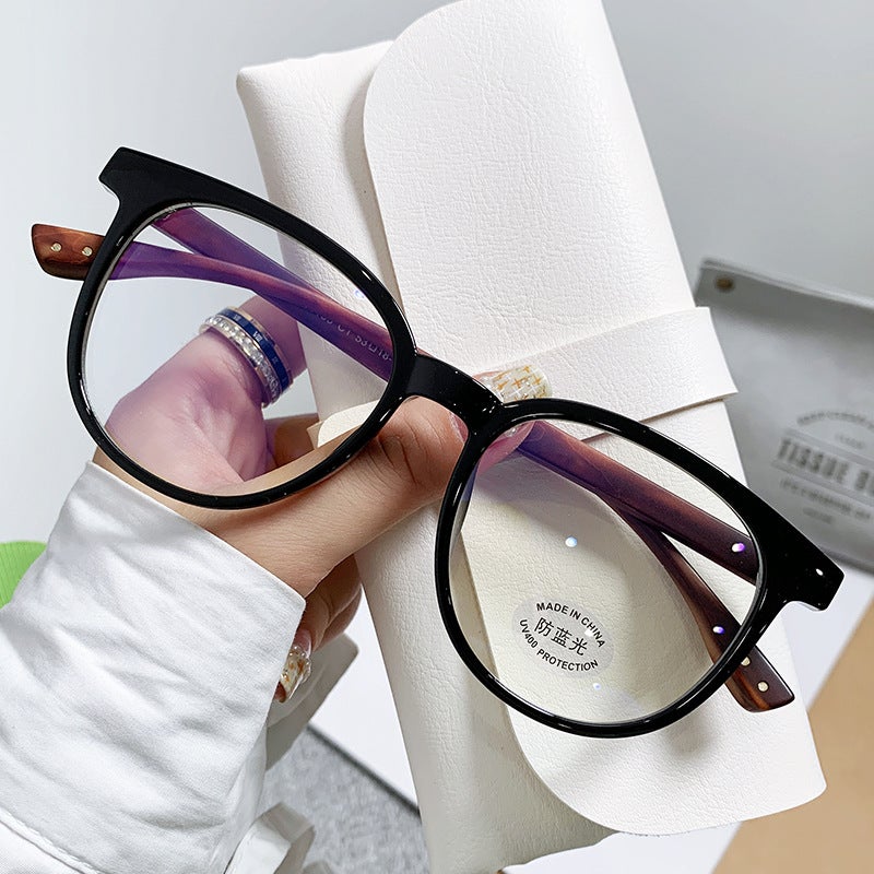 Generic 2023 Anti-Blue Light Glasses TR Frame Retro Wood Grain Legs black frame