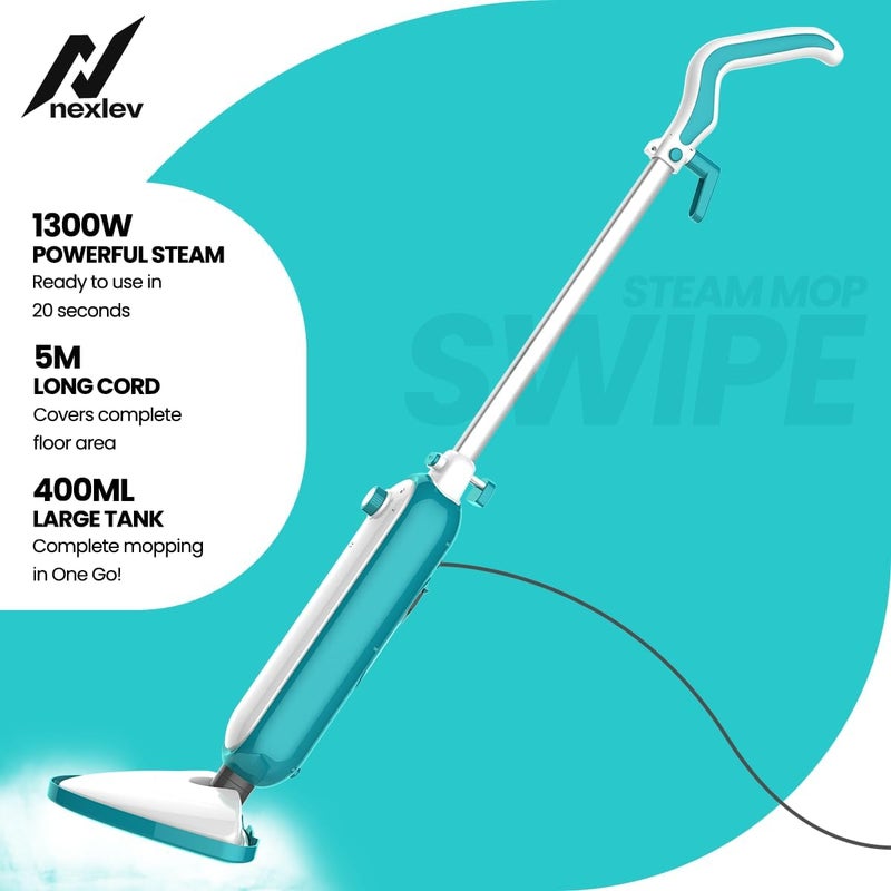 nexlev NexLev Steam Mop Chemical Free Mopping Floor Cleaning Carpet Steaming 4 Extra Mop Pads 400 ML 1300W Floor Disinfectant for All Floor Types 5mtr Long Cord Wet Dry Mopping SM01  - Image 3