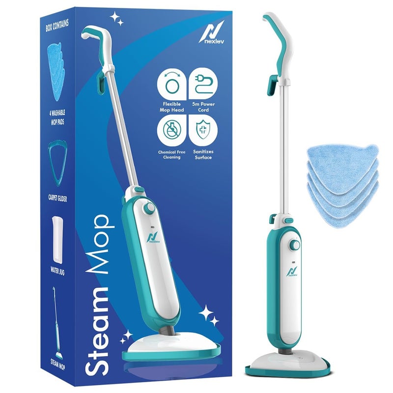 nexlev NexLev Steam Mop Chemical Free Mopping Floor Cleaning Carpet Steaming 4 Extra Mop Pads 400 ML 1300W Floor Disinfectant for All Floor Types 5mtr Long Cord Wet Dry Mopping SM01  - Image 1