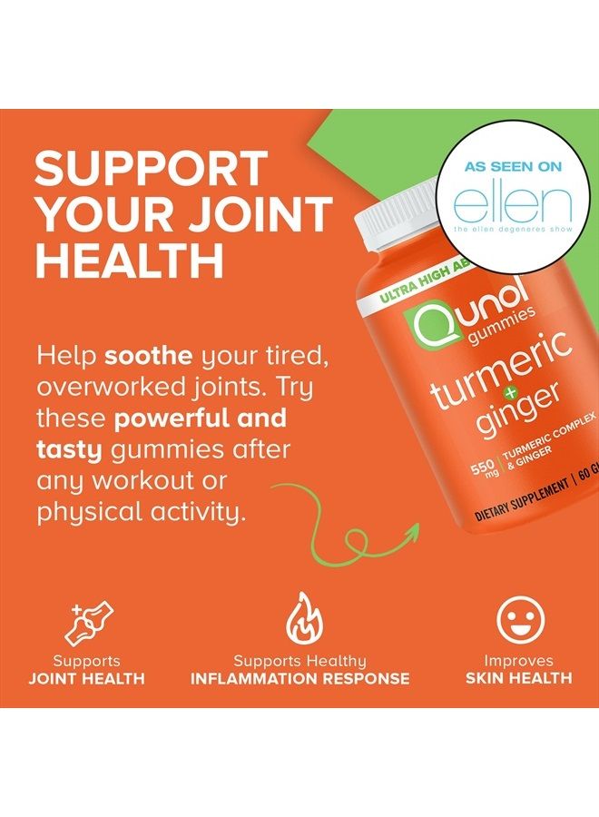Qunol Turmeric and Ginger Gummies, Gummy with 500mg Turmeric + 50mg Ginger, Joint Support Supplement, Ultra High Absorption, Vegan, Gluten Free, 1 Month Supply 60ct - Image 2