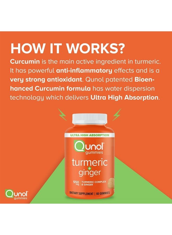 Qunol Turmeric and Ginger Gummies, Gummy with 500mg Turmeric + 50mg Ginger, Joint Support Supplement, Ultra High Absorption, Vegan, Gluten Free, 1 Month Supply 60ct - Image 3