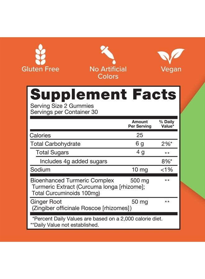 Qunol Turmeric and Ginger Gummies, Gummy with 500mg Turmeric + 50mg Ginger, Joint Support Supplement, Ultra High Absorption, Vegan, Gluten Free, 1 Month Supply 60ct - Image 5