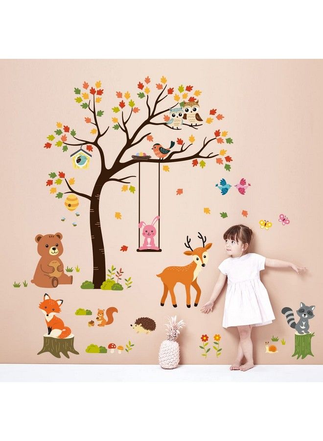 Decowall ملصقات حائط Sg2208 على شكل شجرة وحيوانات لغرفة الأطفال وغرفة نوم الخريف وغرفة الأطفال والغابات والغزلان والثعالب وغرفة اللعب وغرفة المعيشة في الغابة والفصول الدراسية وفن السناجب والدب والبومة القابلة للإزالة - Image 3