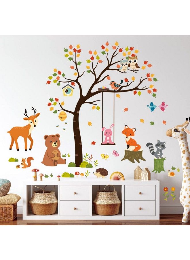 Decowall ملصقات حائط Sg2208 على شكل شجرة وحيوانات لغرفة الأطفال وغرفة نوم الخريف وغرفة الأطفال والغابات والغزلان والثعالب وغرفة اللعب وغرفة المعيشة في الغابة والفصول الدراسية وفن السناجب والدب والبومة القابلة للإزالة - Image 2