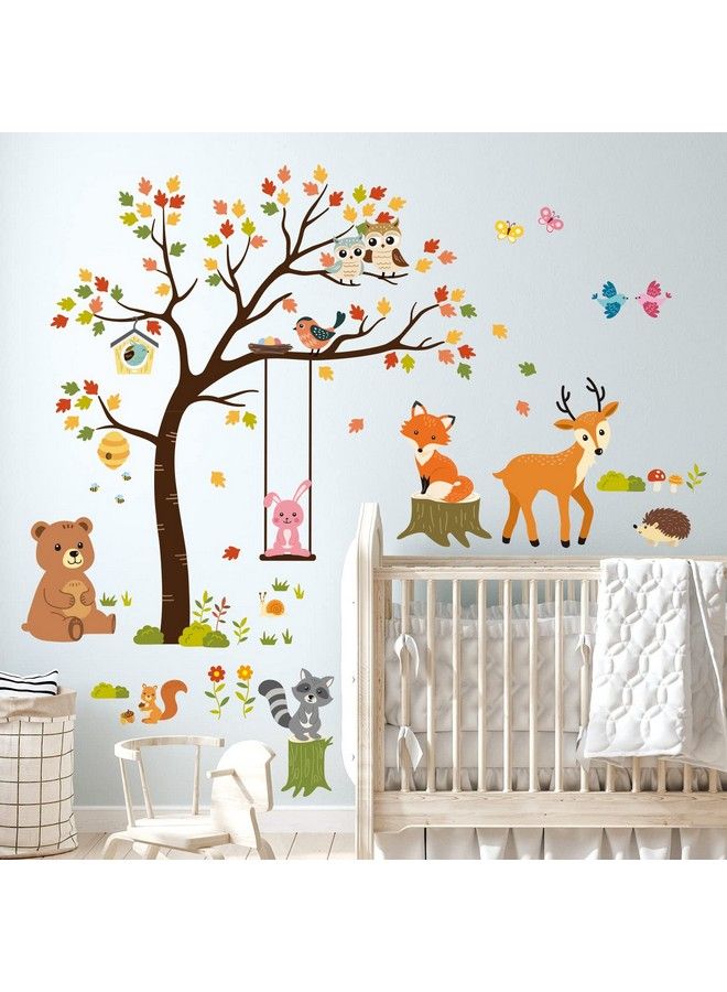 Decowall ملصقات حائط Sg2208 على شكل شجرة وحيوانات لغرفة الأطفال وغرفة نوم الخريف وغرفة الأطفال والغابات والغزلان والثعالب وغرفة اللعب وغرفة المعيشة في الغابة والفصول الدراسية وفن السناجب والدب والبومة القابلة للإزالة - Image 4