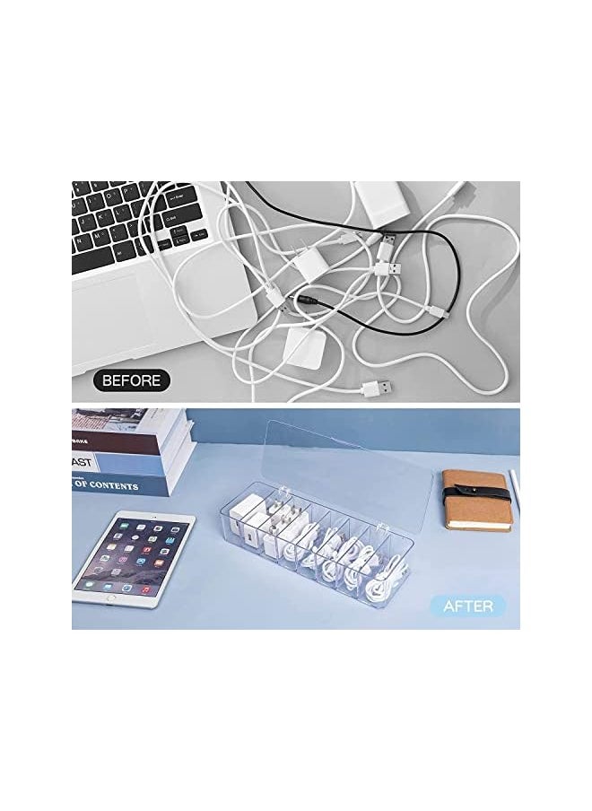 DMG TECH Plastic Cable Management Box Data Cable Storage Box Tranarent Power Cord Organizer With 8 Compartments And 10 Pieces Rubber Ties Es Organizer For Office Home Use  - Image 2