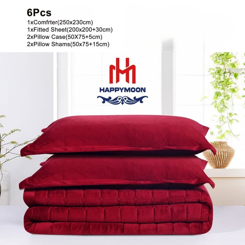HAPPYMOON Velvet Comforter Set – 6 Pieces, King Size, Fits 250 × 230 cm Double Bed | Soft, Warm & Cozy - Image 2