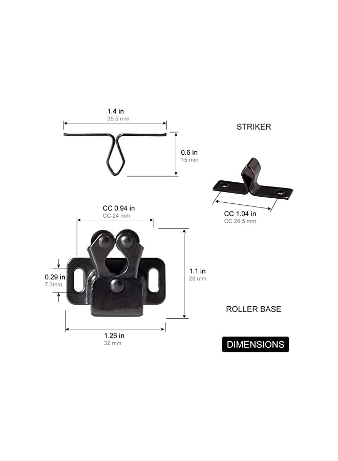 S-TOP 8 PCS Cabinet Latch Double Roller Catch Hardware for Cupboard Closet Cabinet Door Latches and Catches, Black Nickel - Image 2