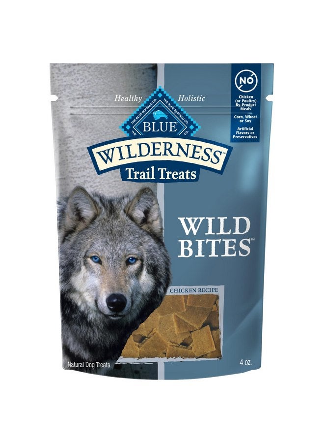 بلو بافلو Blue Buffalo Wilderness Trail Treats Wild Bites Dog Treats، حلوى ناعمة ورطبة للكلاب خالية من الحبوب وعالية البروتين مصنوعة من مكونات طبيعية، وصفة دجاج، كيس 4 أونصات - Image 1