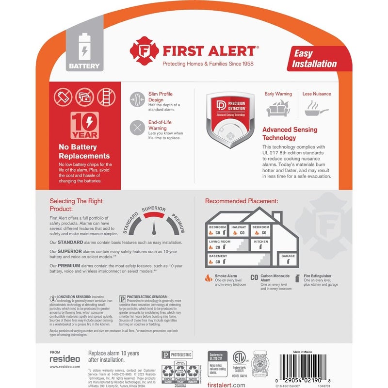 First Alert 10 Year Slim Battery-Powered Photoelectric Smoke Detector - Image 2