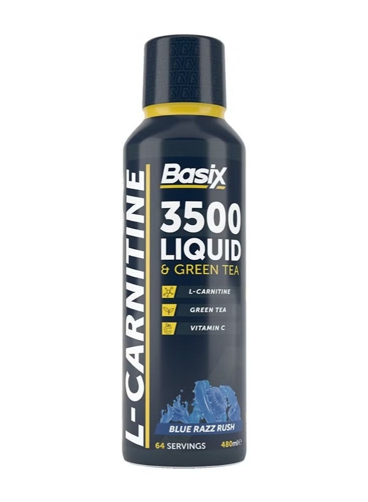 Basix L-Carnitine 3500 Liquid & Green Tea Blue Razz Rush 65 Servings – Energy, Fat Burn & Metabolism Support - Image 1
