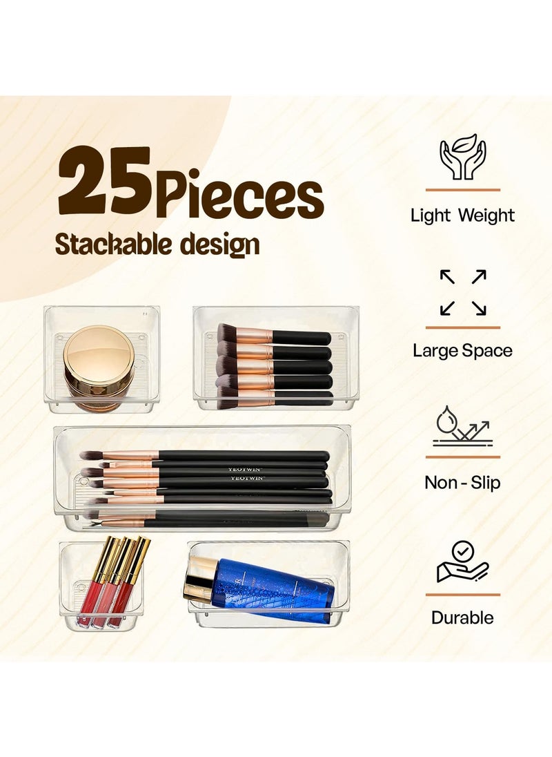 Fah Home 25 PCS Plastic Drawer Organizer Set, Desk Drawer Divider Organizer Trays, Vanity Storage Bins for Makeup, Jewelry, Utensils, Gadgets for Kitchen, Bedroom, Bathroom and Office  - Image 4