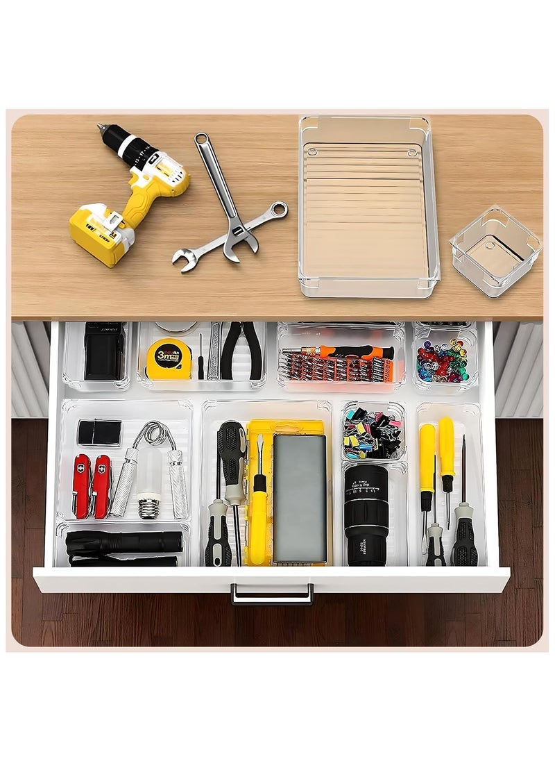 Fah Home 25 PCS Plastic Drawer Organizer Set, Desk Drawer Divider Organizer Trays, Vanity Storage Bins for Makeup, Jewelry, Utensils, Gadgets for Kitchen, Bedroom, Bathroom and Office  - Image 5