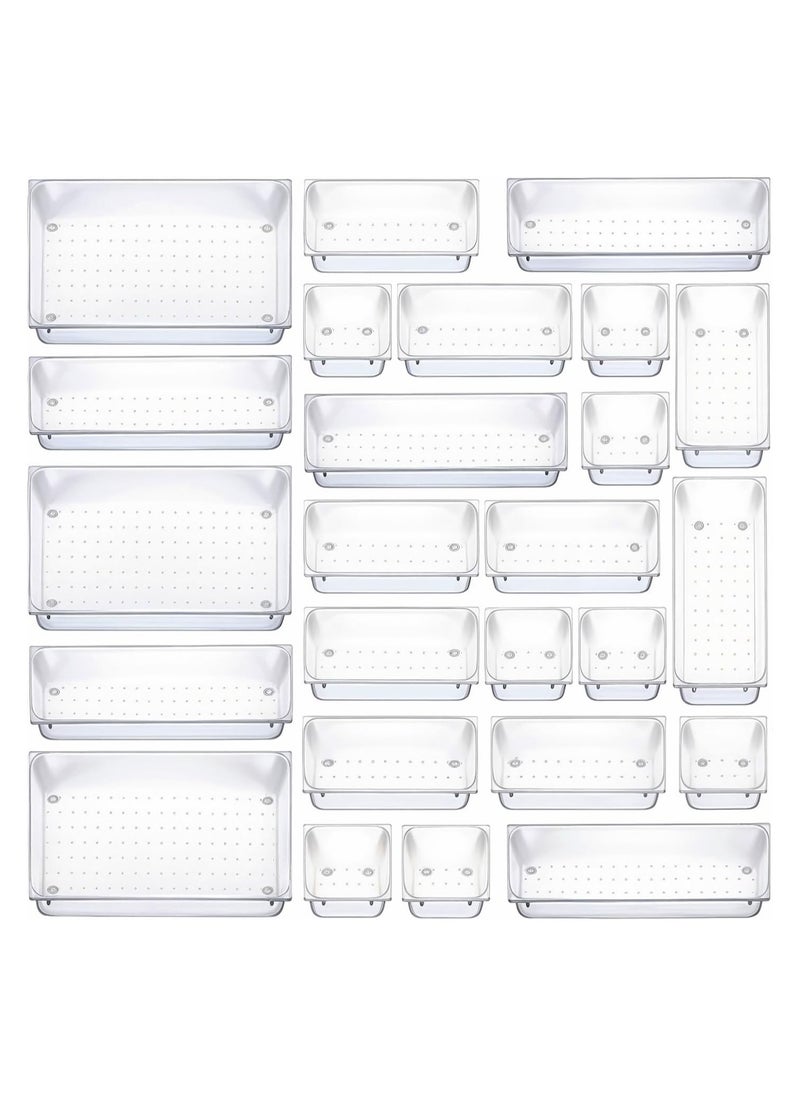 Fah Home 25 PCS Plastic Drawer Organizer Set, Desk Drawer Divider Organizer Trays, Vanity Storage Bins for Makeup, Jewelry, Utensils, Gadgets for Kitchen, Bedroom, Bathroom and Office  - Image 1