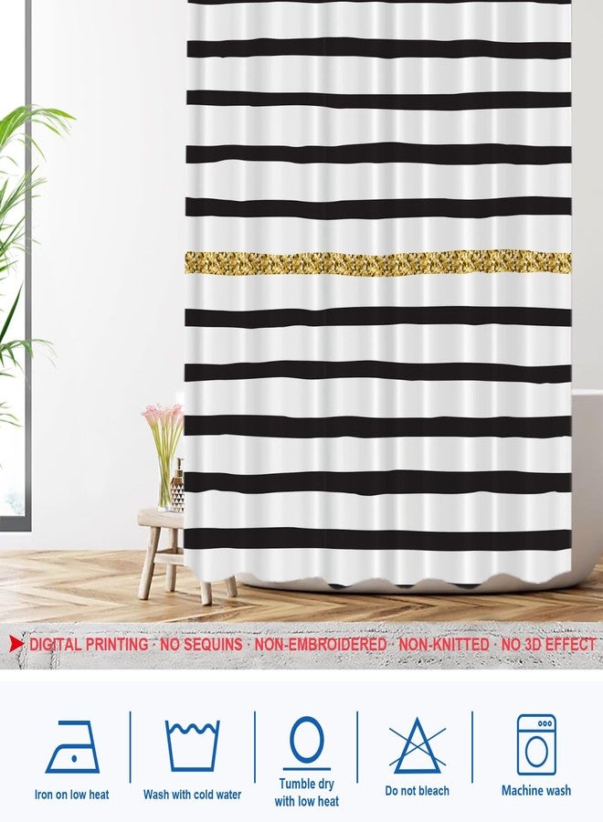 Shrahala Black White and Gold Decorative Shower Curtain, Black and White Geometric Abstract Ink Drawing Shower Curtain for Shower Stall Bathroom Waterproof Shower Curtain with Grommets 72x72 Inch - Image 3