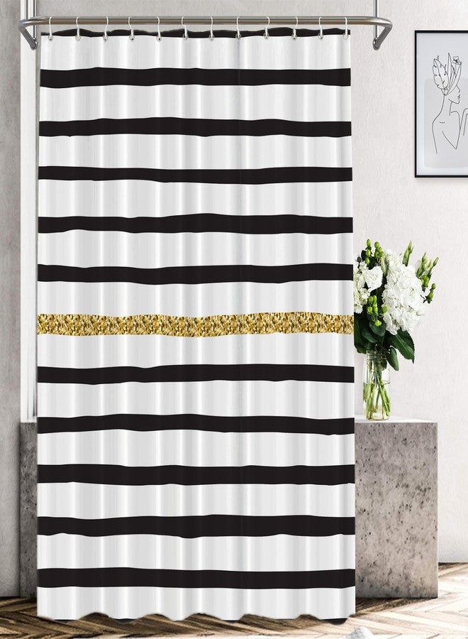 Shrahala Black White and Gold Decorative Shower Curtain, Black and White Geometric Abstract Ink Drawing Shower Curtain for Shower Stall Bathroom Waterproof Shower Curtain with Grommets 72x72 Inch - Image 1