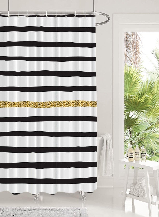 Shrahala Black White and Gold Decorative Shower Curtain, Black and White Geometric Abstract Ink Drawing Shower Curtain for Shower Stall Bathroom Waterproof Shower Curtain with Grommets 72x72 Inch - Image 2