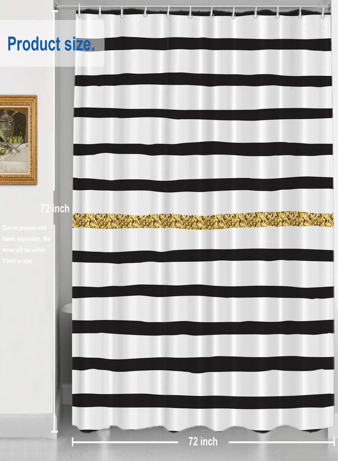 Shrahala Black White and Gold Decorative Shower Curtain, Black and White Geometric Abstract Ink Drawing Shower Curtain for Shower Stall Bathroom Waterproof Shower Curtain with Grommets 72x72 Inch - Image 5