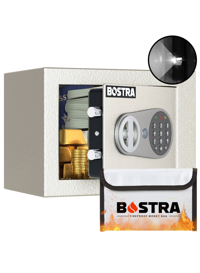 BOSTRA Bostra Fireproof Safe Box with Sensor Light & Fireproof Bag, Money Safe Box with Digital Keypad,Security Safe Box for Home, 0.23 Cubic Small Safe with Keys & Pass Code for Cash Jewelry White  - Image 1