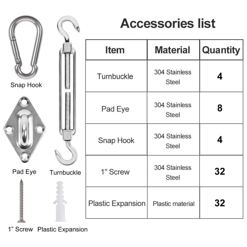 يوفيت مجموعة أدوات شراع الظل 6 بوصات لتركيب شراع الشمس المستطيل المثلث ، 304 درجة من الفولاذ المقاوم للصدأ للحديقة في الهواء الطلق ، 80 قطعة - Image 5