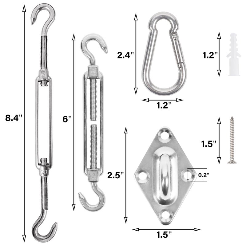 يوفيت مجموعة أدوات شراع الظل 6 بوصات لتركيب شراع الشمس المستطيل المثلث ، 304 درجة من الفولاذ المقاوم للصدأ للحديقة في الهواء الطلق ، 80 قطعة - Image 3