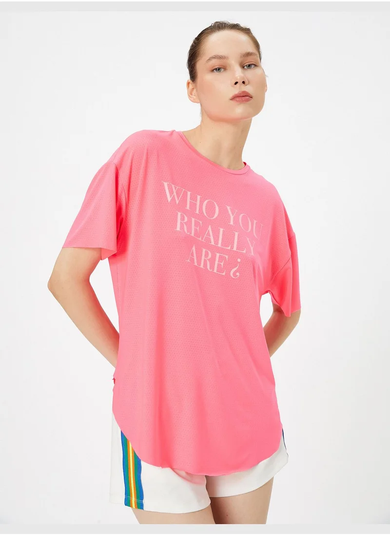 كوتون Oversized Short Sleeve Slogan Printed Crew Neck Sport T-Shirt