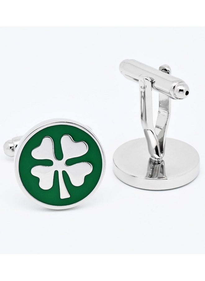 Jonwo Round Four Leaf Clover Pattern Cufflinks For Men Lady In Gift Case Classic Silver Good Luck Men'S Cufflinks Jewelry Set For Wedding Party Anniversary Business Events Tuxedo Dress  - Image 5