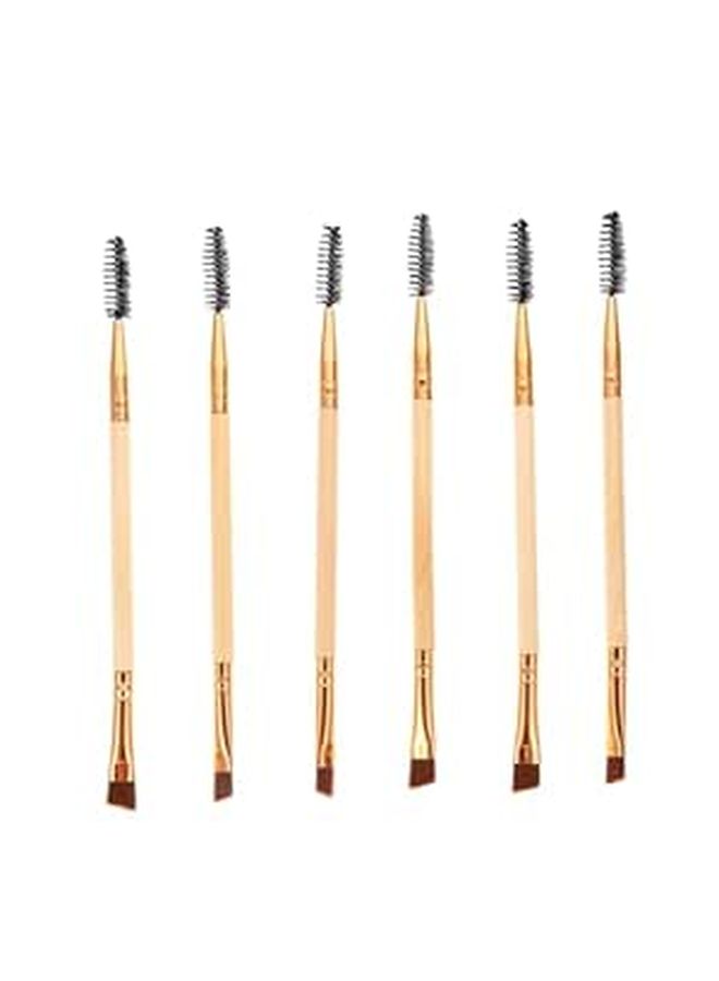 Stoobraza 6 Pieces Dual Ended Eyebrow Eyelash Brush Set With Spoolie Wood Handle Portable Makeup Tools For Precise Brow Grooming And Lash Shaping Brown Daily Eye Makeup Kit - Image 1