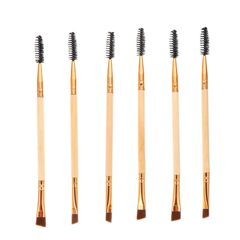 Stoobraza 6 Pieces Dual Ended Eyebrow Eyelash Brush Set With Spoolie Wood Handle Portable Makeup Tools For Precise Brow Grooming And Lash Shaping Brown Daily Eye Makeup Kit - Image 2