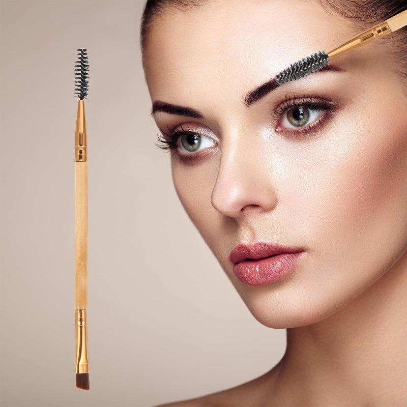 Stoobraza 6 Pieces Dual Ended Eyebrow Eyelash Brush Set With Spoolie Wood Handle Portable Makeup Tools For Precise Brow Grooming And Lash Shaping Brown Daily Eye Makeup Kit - Image 5