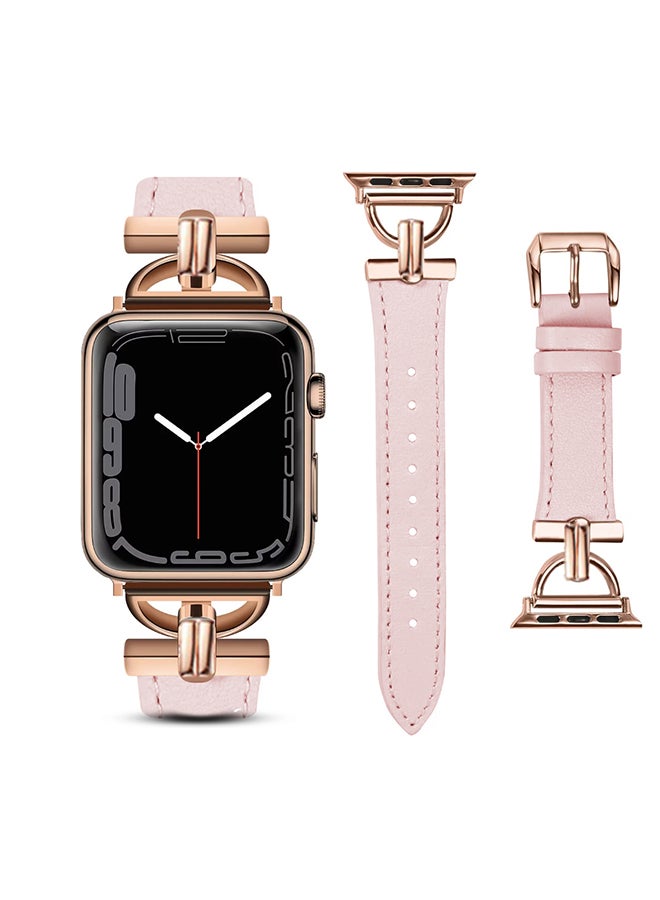 O Ozone Leather Band For Apple Watch Series 10 9 8 7 6 5 4 SE, 38/40/41/42mm Slim Strap with D-Shape Rose Gold Metal Buckle Strap-- Light Pink - Image 1