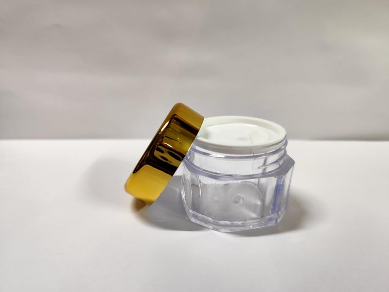SHREE MAHA 30gm Empty Cosmetic Containers Acrylic Jars Fancy octane shaped Lip Balm Containers Transparent Jar with Golden Cap lid Pack of 12pcs - Image 1