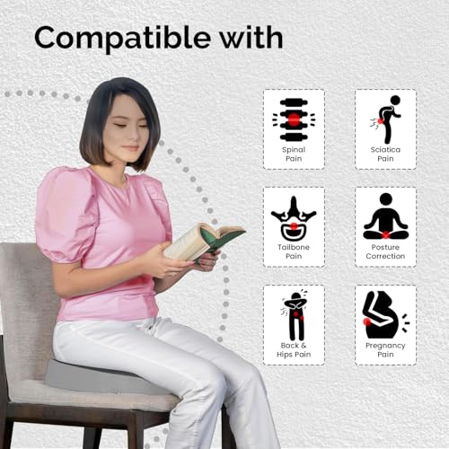 Sleepsia Doctor Recommended Orthopedic Coccyx O-Shape Seat Cushion Pillow for Tailbone Pain Relief, Hip Support, Posture Correction, Memory Foam, Oval-Shape, Black/Grey, 1 Year Warranty - Image 4