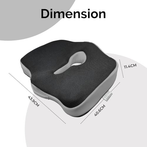 Sleepsia Doctor Recommended Orthopedic Coccyx O-Shape Seat Cushion Pillow for Tailbone Pain Relief, Hip Support, Posture Correction, Memory Foam, Oval-Shape, Black/Grey, 1 Year Warranty - Image 2