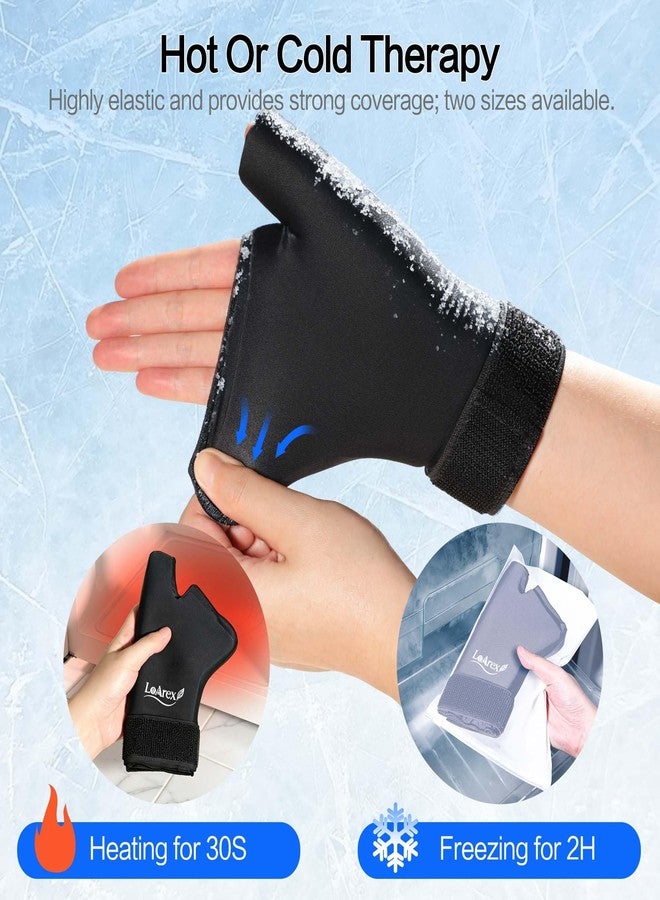 LeArex Wrist Ice Pack Wrap with Thumb Brace for Either Hand - 2pcs Reusable Gel Glove for Hot & Cold Therapy - Pain Relief for Carpal Tunnel, Arthritis, Tendonitis & Sports Injuries S/M (Black - Image 3