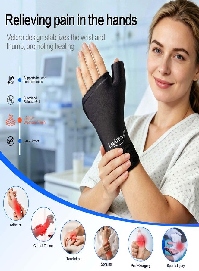 LeArex Wrist Ice Pack Wrap with Thumb Brace for Either Hand - 2pcs Reusable Gel Glove for Hot & Cold Therapy - Pain Relief for Carpal Tunnel, Arthritis, Tendonitis & Sports Injuries S/M (Black - Image 2
