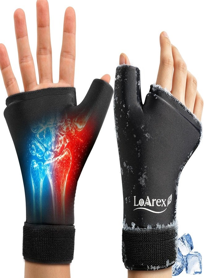 LeArex Wrist Ice Pack Wrap with Thumb Brace for Either Hand - 2pcs Reusable Gel Glove for Hot & Cold Therapy - Pain Relief for Carpal Tunnel, Arthritis, Tendonitis & Sports Injuries S/M (Black - Image 1