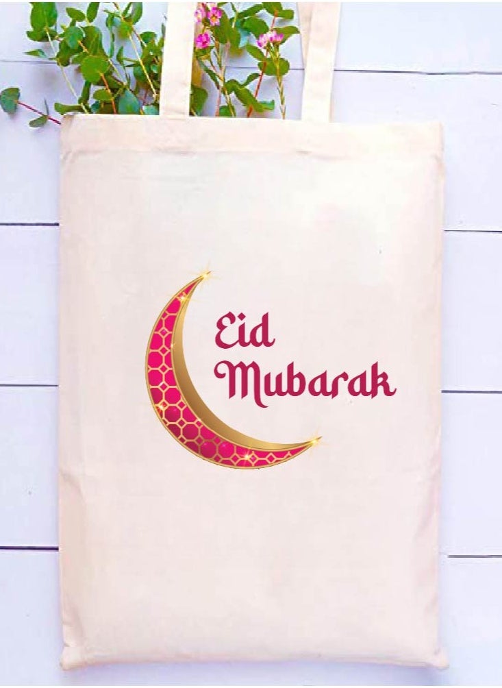 PRINTSHOP4ME Eid Cotton Shopper Bag - Reusable and Eco-Friendly Canvas Tote Bag for Women - Gift for Eid - Perfect for Shopping and Everyday Use - Celebrate Eid in Style  - Image 2