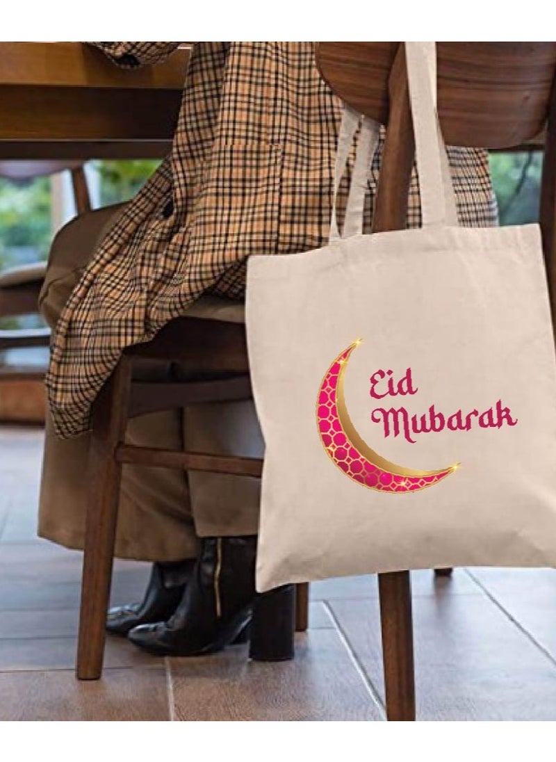 PRINTSHOP4ME Eid Cotton Shopper Bag - Reusable and Eco-Friendly Canvas Tote Bag for Women - Gift for Eid - Perfect for Shopping and Everyday Use - Celebrate Eid in Style  - Image 3