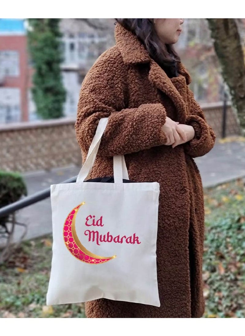 PRINTSHOP4ME Eid Cotton Shopper Bag - Reusable and Eco-Friendly Canvas Tote Bag for Women - Gift for Eid - Perfect for Shopping and Everyday Use - Celebrate Eid in Style  - Image 5