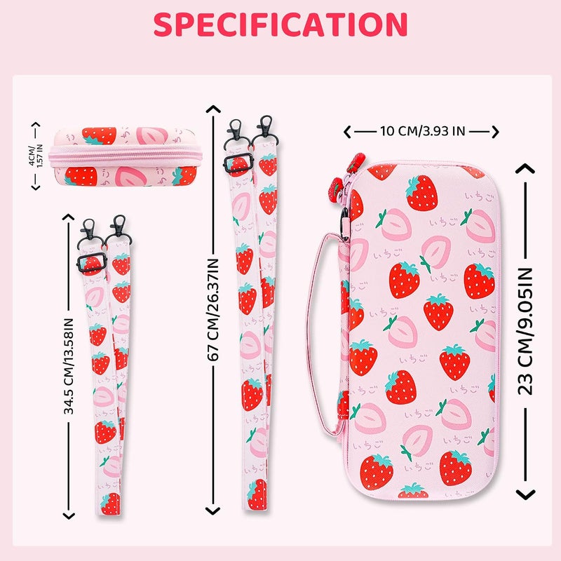 GLDRAM Carrying Case Bundle for Nintendo Switch Lite Case Cute, Pink Travel Case Kit with Soft TPU Cover, Glass Screen Protector, Thumb Grip Caps, Shoulder Strap for Girls, Full Protection(Strawberry) - Image 5