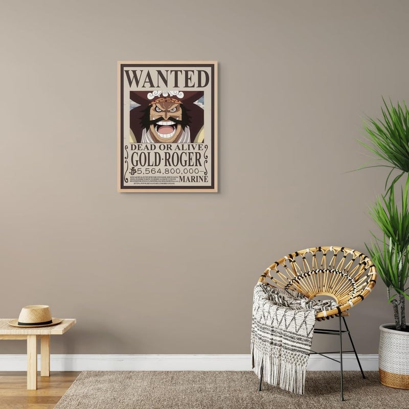 Art Decor Framed Fine Art One Piece Wanted Poster Wall Art Gold Roger Artwork Anime Portrait Print Wall Décor for Bedroom Boys' Room Living Room Gaming Room 45x60cm - Image 2