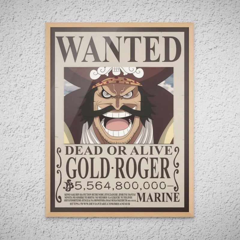 Art Decor Framed Fine Art One Piece Wanted Poster Wall Art Gold Roger Artwork Anime Portrait Print Wall Décor for Bedroom Boys' Room Living Room Gaming Room 45x60cm - Image 1