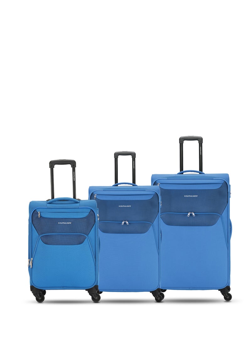 KAMILIANT - KAMILIANT BALI 3PCS SET Soft Luggage sets with Spinner wheels -Blue - Image 1