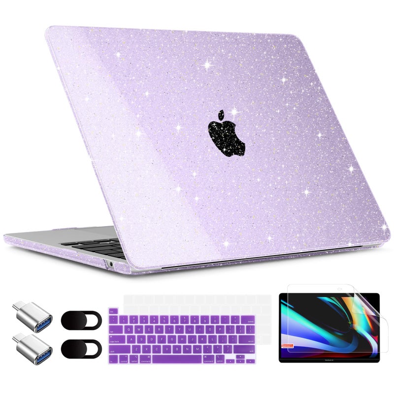 TWOLSKOO for MacBook Pro 13 inch Case 2023-2016 A2338 M2 M1 A2251 A2289 A2159 A1989 A1708 A1706, Glitter Sparkly Plastic Hard Shell with Keyboard Cover & Type C Adapter 2 Pack & Camera Cover, Purple - Image 1
