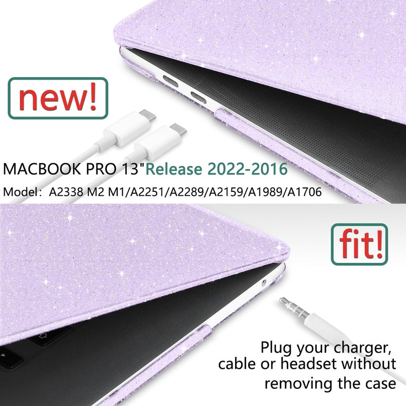 TWOLSKOO for MacBook Pro 13 inch Case 2023-2016 A2338 M2 M1 A2251 A2289 A2159 A1989 A1708 A1706, Glitter Sparkly Plastic Hard Shell with Keyboard Cover & Type C Adapter 2 Pack & Camera Cover, Purple - Image 2