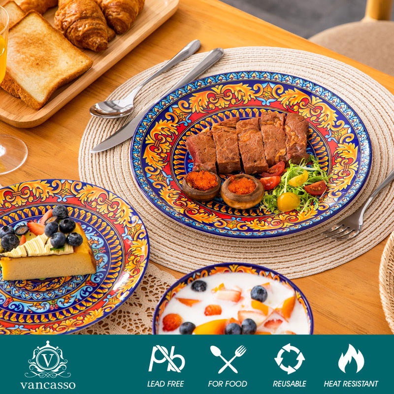 vancasso Plates and Bowls Sets,12-Piece Porcelain Dinnerware Set Service for 4, Bohemian Style Dishes Set for 4, Kitchen Dinner Set, Microwave and Dishwasher Safe, Scratch Resistant, Series KRVI - Image 3