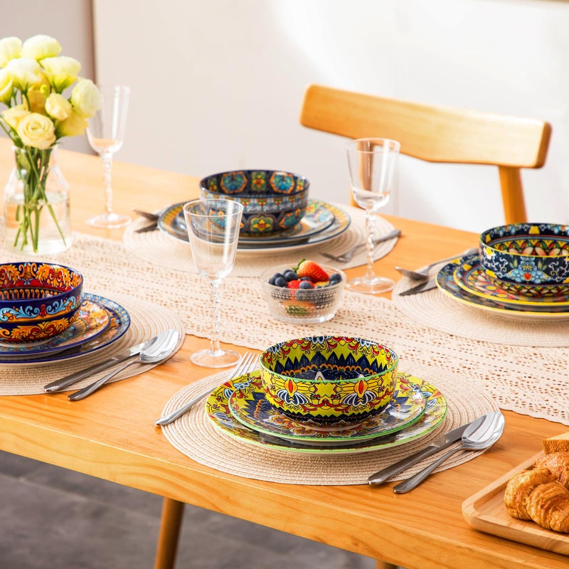 vancasso Plates and Bowls Sets,12-Piece Porcelain Dinnerware Set Service for 4, Bohemian Style Dishes Set for 4, Kitchen Dinner Set, Microwave and Dishwasher Safe, Scratch Resistant, Series KRVI - Image 5