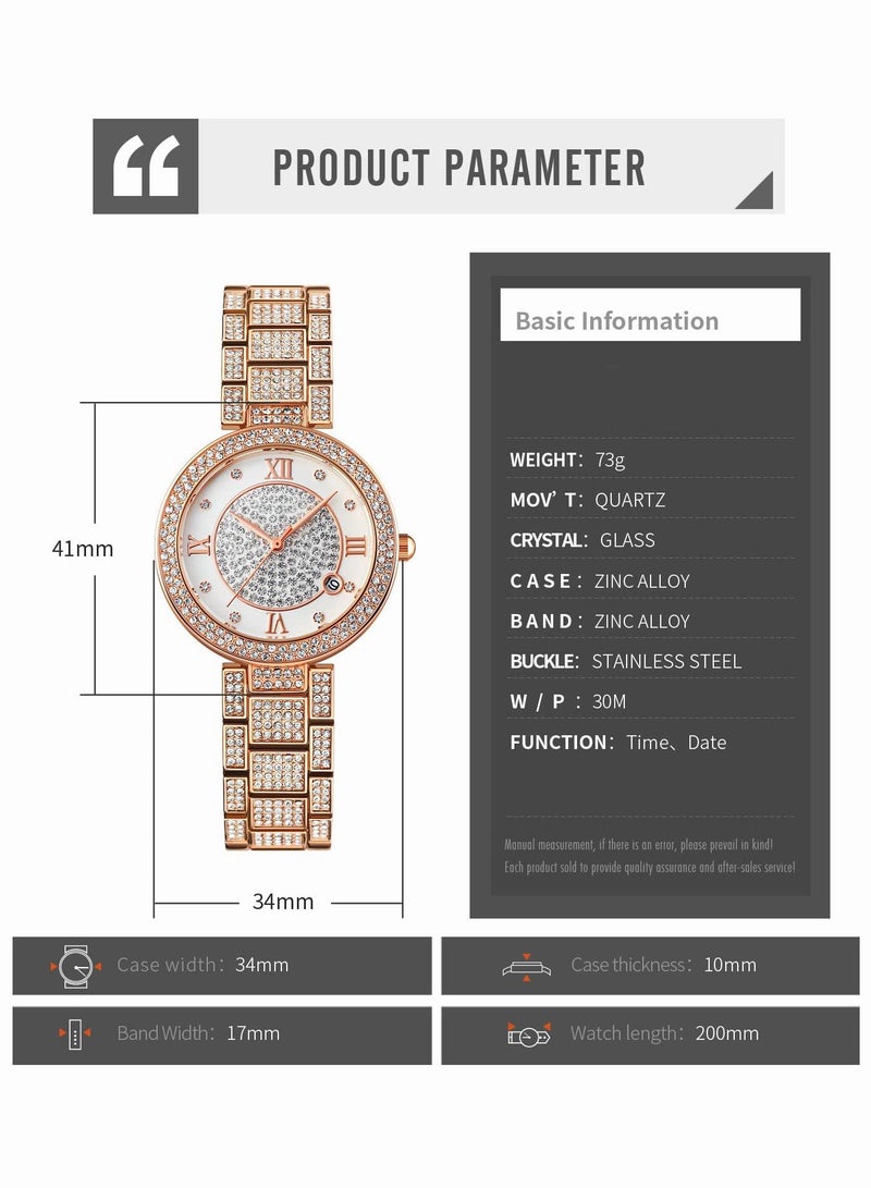 roaiss Women's Steel Strap Quartz Watch Analog Display Round Dial Watches with Full Rhinestone Decoration Waterproof Elegant Gifts for Ladies - Image 4